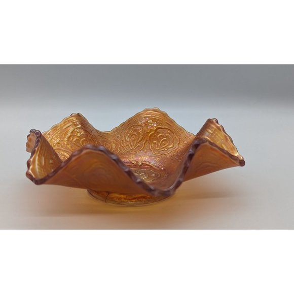 Vintage Fenton persian medallion small carnival glass dish rare marigold - Picture 10 of 16